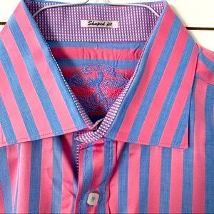 Bugatchi Dress Shirt Shaped Fit Blue Pink XL
